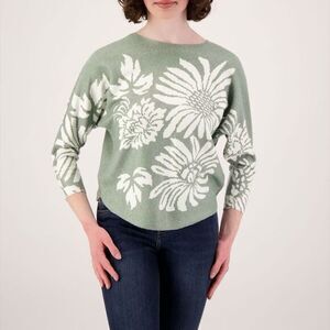 Sioni Floral Sweater Women's Size M Sage Green Blouse Dolman Sleeves